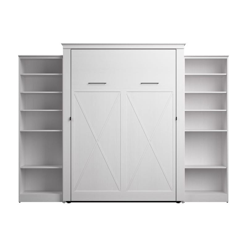 Pemberly Row 119W Queen Murphy Bed With 2 Closet Organizers and Farmhouse Style