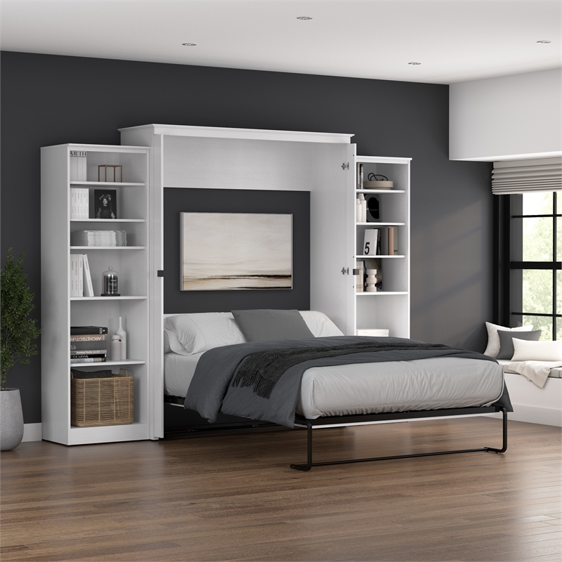 Pemberly Row 119W Queen Murphy Bed With 2 Closet Organizers and Farmhouse Style