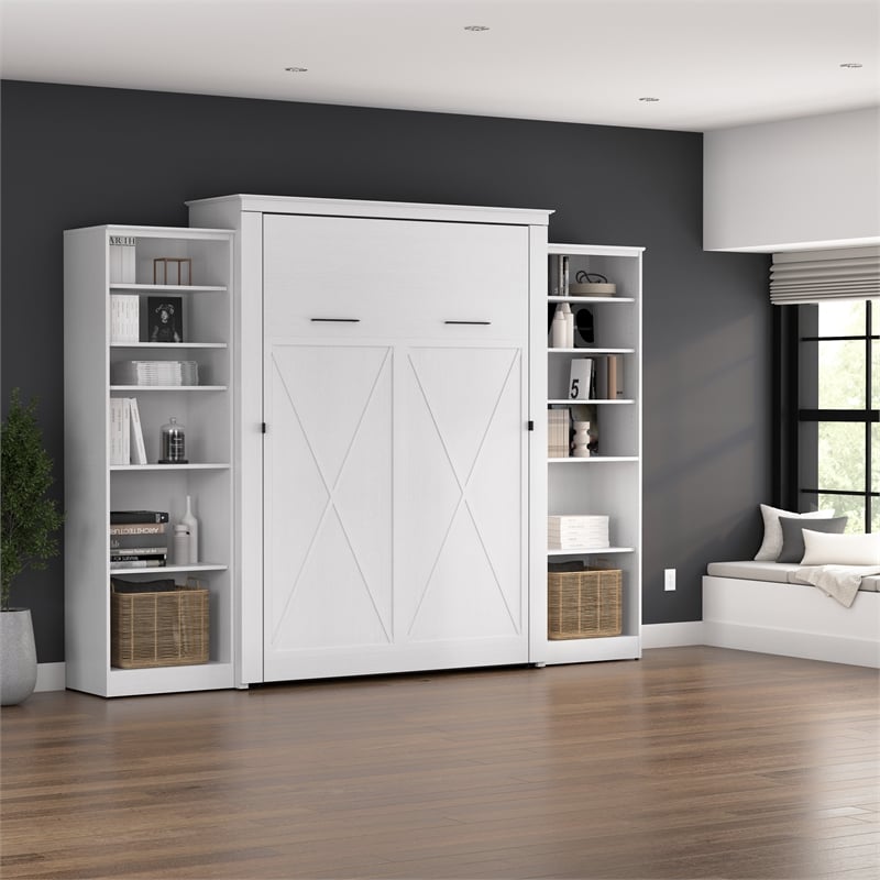 Pemberly Row 119W Queen Murphy Bed With 2 Closet Organizers and Farmhouse Style