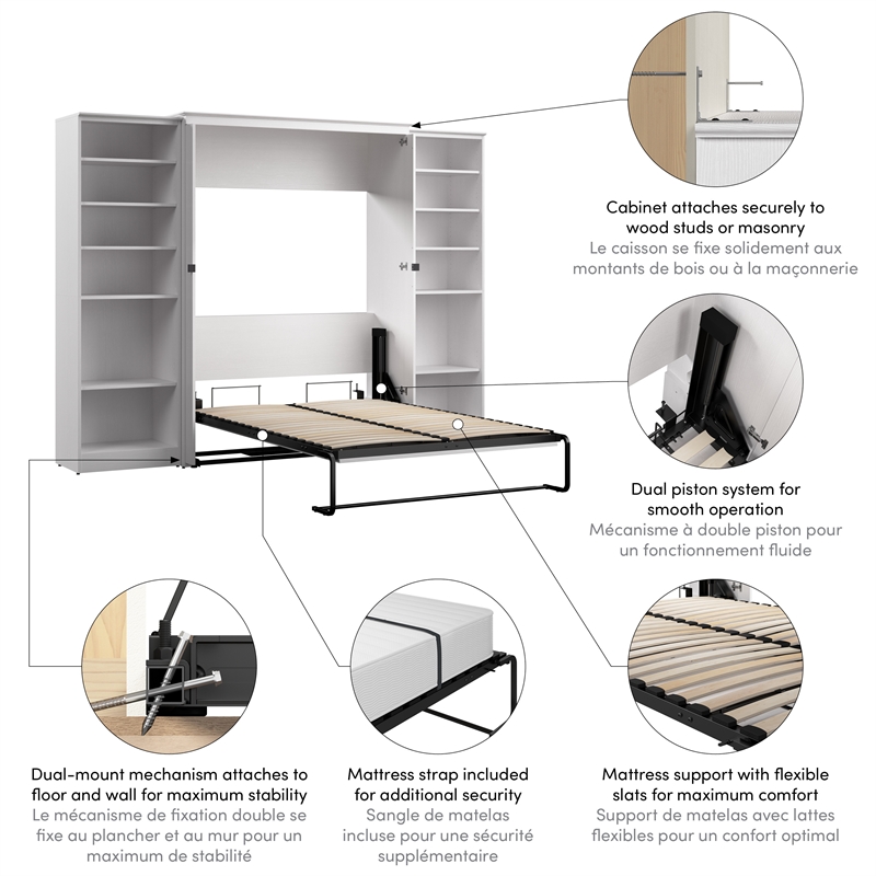 Pemberly Row 113W Full Murphy Bed With 2 Closet Organizers and X Pattern
