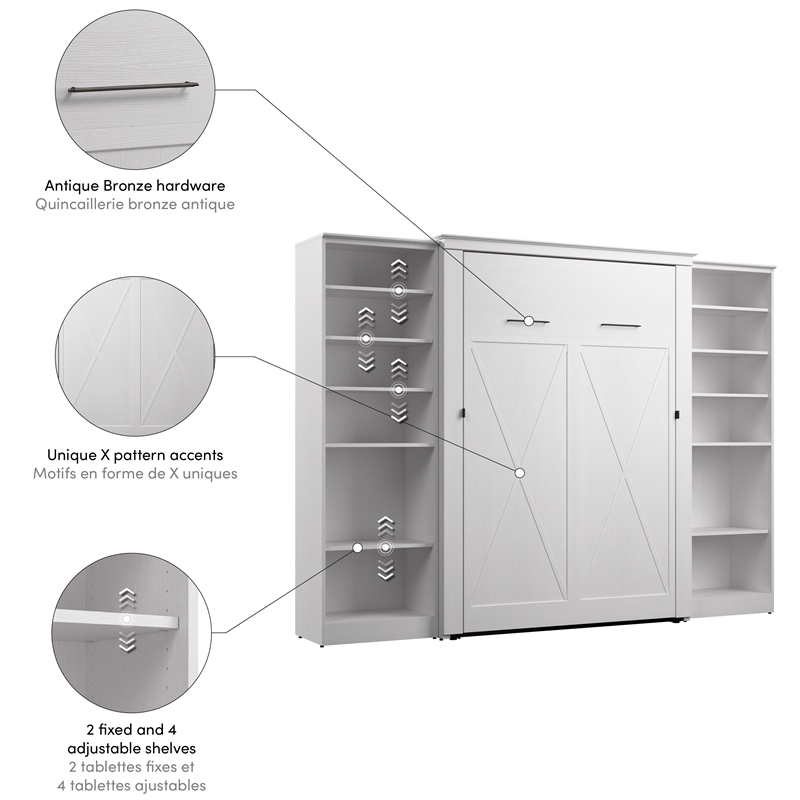 Pemberly Row 113W Full Murphy Bed With 2 Closet Organizers and X Pattern