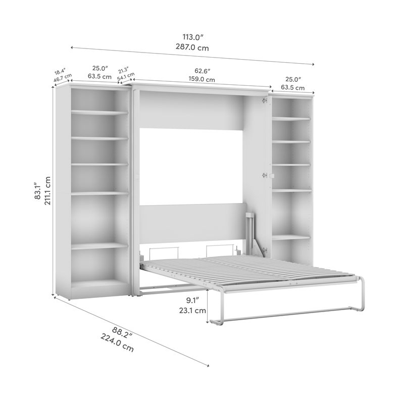 Pemberly Row 113W Full Murphy Bed With 2 Closet Organizers and X Pattern