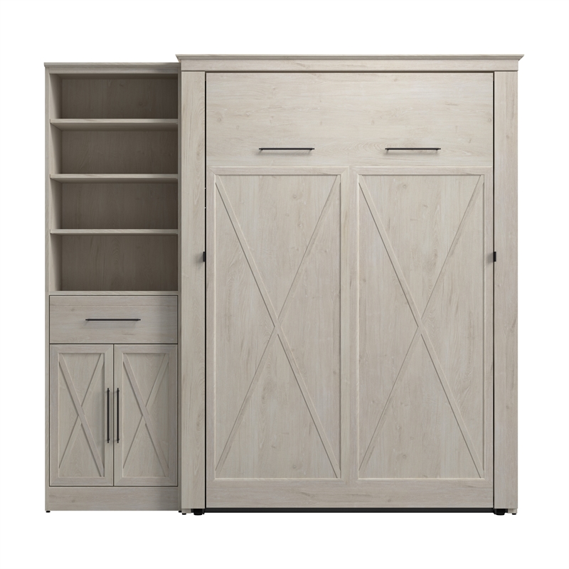 Pemberly Row 88W Full Murphy Bed With Wardrobe Closet Organizer in White