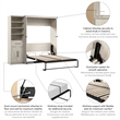 Pemberly Row 88W Full Murphy Bed With Wardrobe Closet Organizer in White