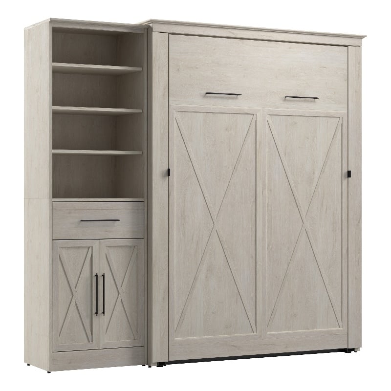 Pemberly Row 88W Full Murphy Bed With Wardrobe Closet Organizer in White