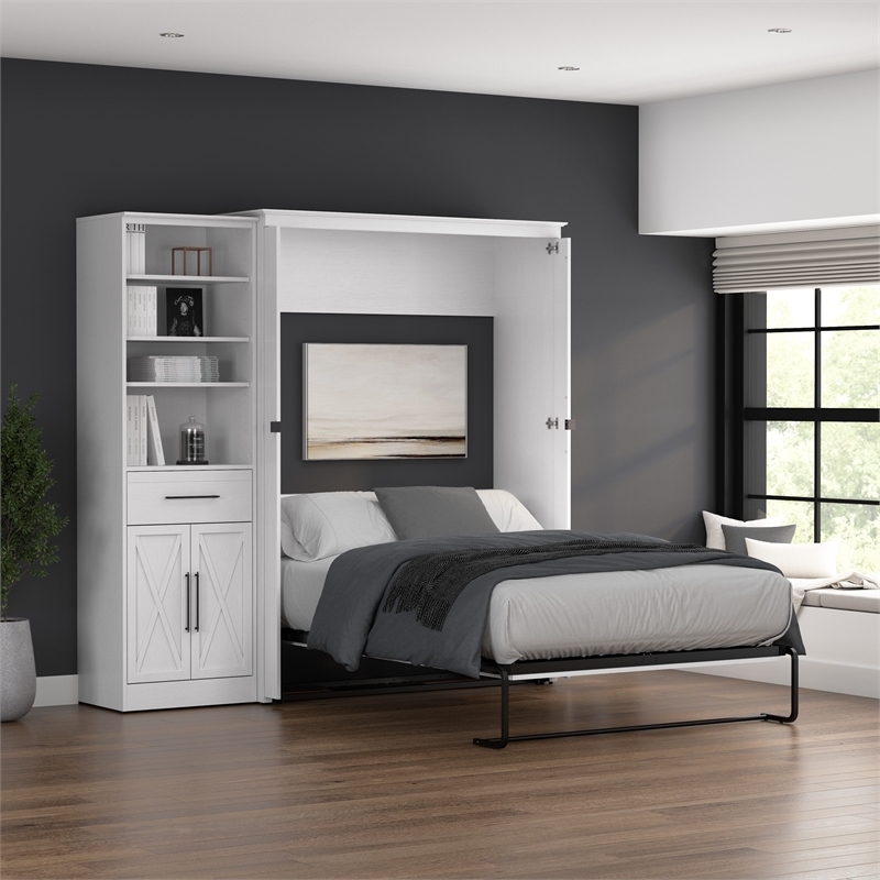 Pemberly Row 88W Full Murphy Bed With Wardrobe Organizer and Farmhouse Design