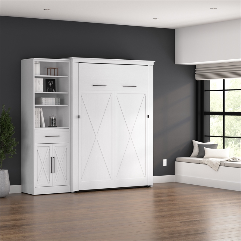 Pemberly Row 88W Full Murphy Bed With Wardrobe Organizer and Farmhouse Design