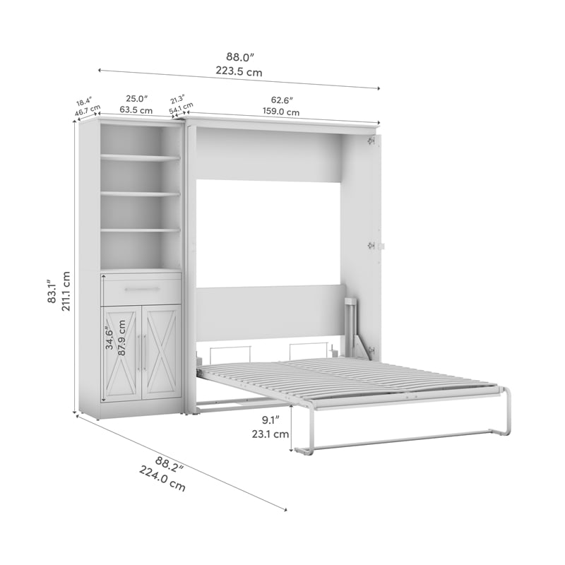 Pemberly Row 88W Full Murphy Bed With Wardrobe Organizer and Farmhouse Design