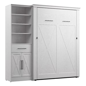 Pemberly Row 88W Full Murphy Bed With Wardrobe Organizer and Farmhouse Design