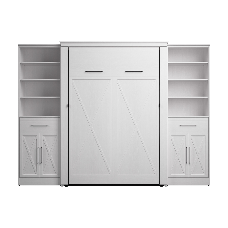 Pemberly Row 113W Full Murphy Bed With 2 Wardrobe Closet Organizers in White