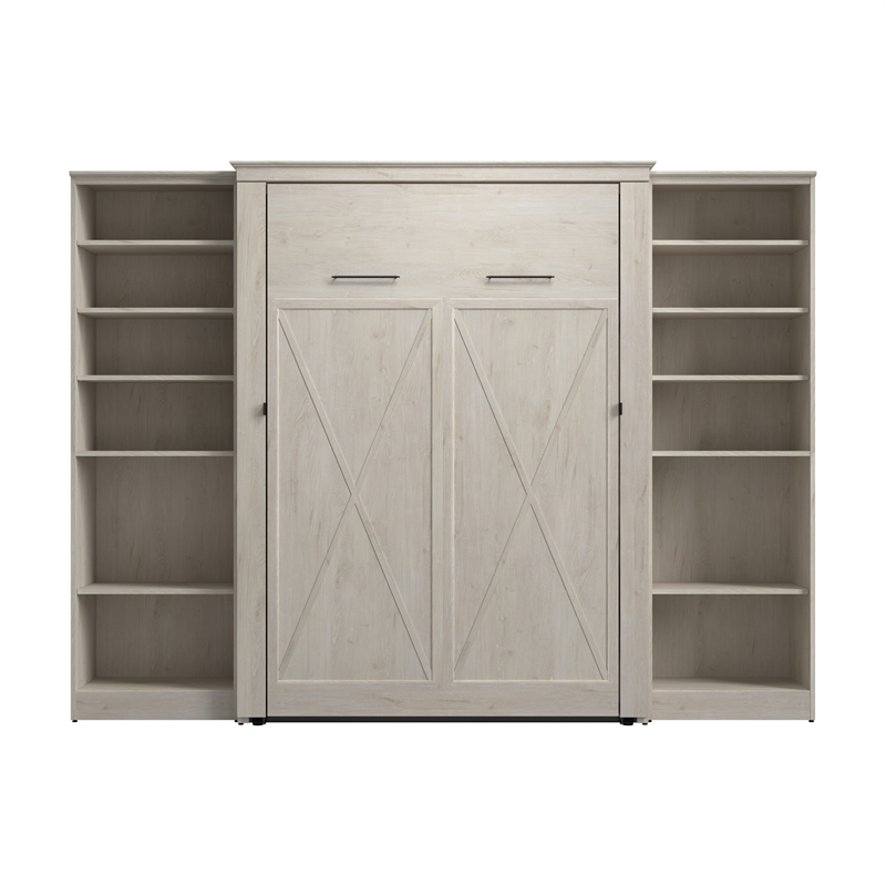 Pemberly Row 113W Full Murphy Bed With 2 Closet Organizers and Farmhouse Style