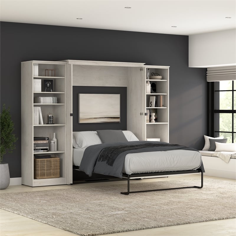 Pemberly Row 113W Full Murphy Bed With 2 Closet Organizers and Farmhouse Style