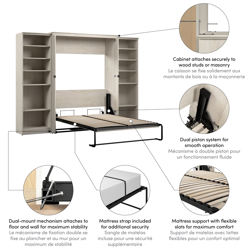 Pemberly Row 113W Full Murphy Bed With 2 Closet Organizers and Farmhouse Style