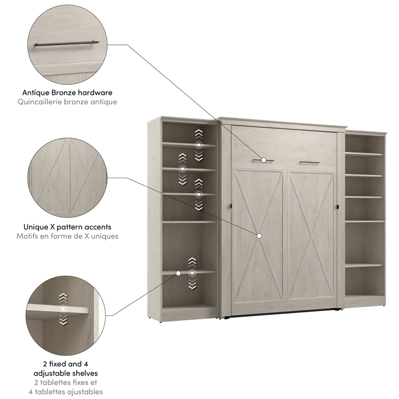 Pemberly Row 113W Full Murphy Bed With 2 Closet Organizers and Farmhouse Style