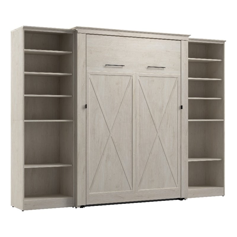 Pemberly Row 113W Full Murphy Bed With 2 Closet Organizers and Farmhouse Style