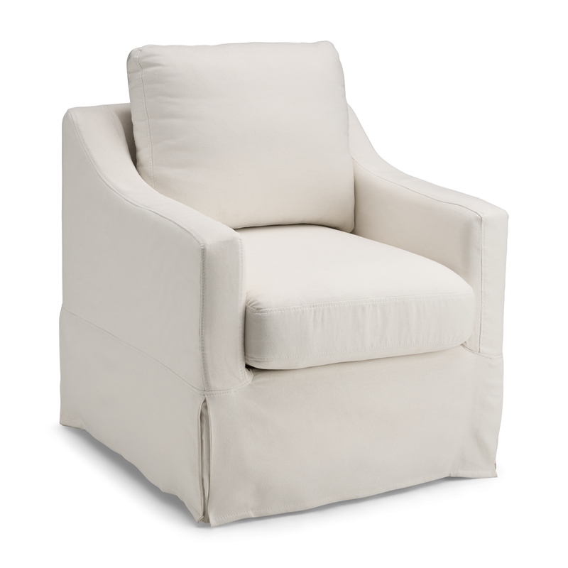 Pemberly Row 360 Degree Swivel Accent Chair With Slipcover in Ivory Basketweave