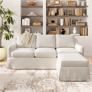 Pemberly Row 80W Sofa and Storage Ottoman With Removable Slipcovers in Ivory