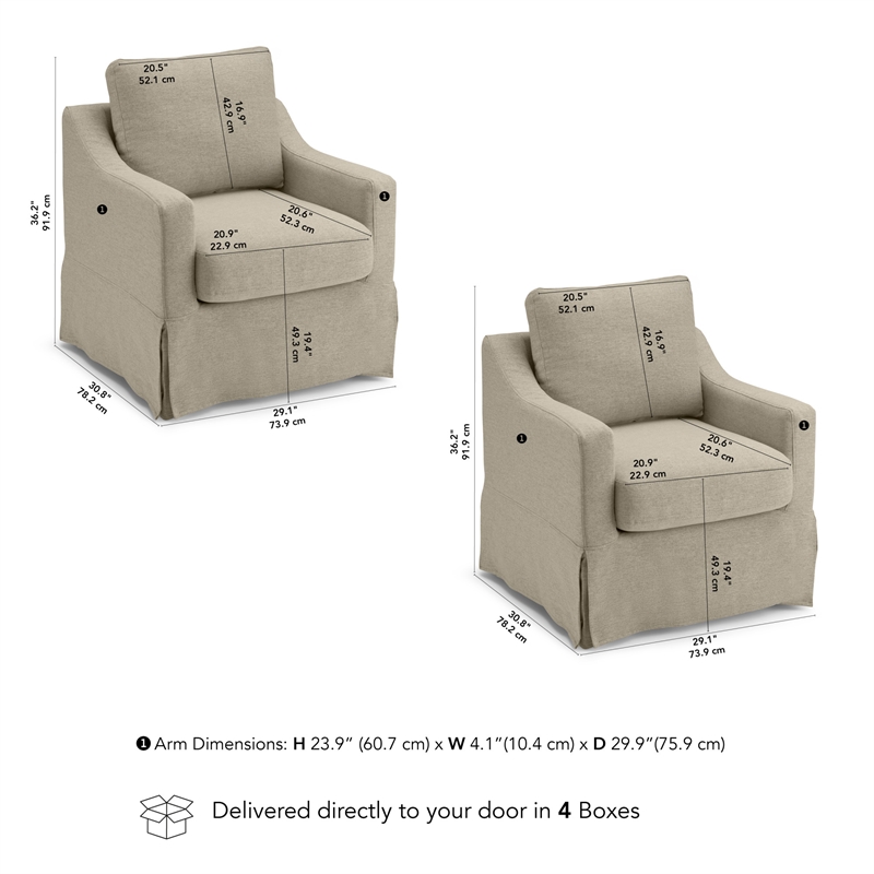 Pemberly Row 360 Degree Swivel Accent Chairs With Slipcovers Set of 2 in Sand