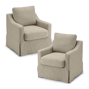 Pemberly Row 360 Degree Swivel Accent Chairs With Slipcovers Set of 2 in Sand