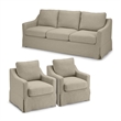 Pemberly Row 80W Sofa & 2 Swivel Accent Chairs With Removable Slipcovers in Sand