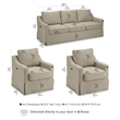 Pemberly Row 80W Sofa & 2 Swivel Accent Chairs With Removable Slipcovers in Sand