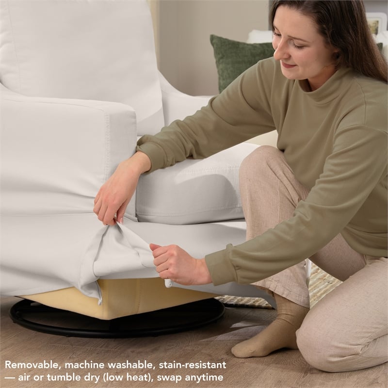 Pemberly Row Swivel Accent Chair and Storage Ottoman With Slipcovers in Ivory