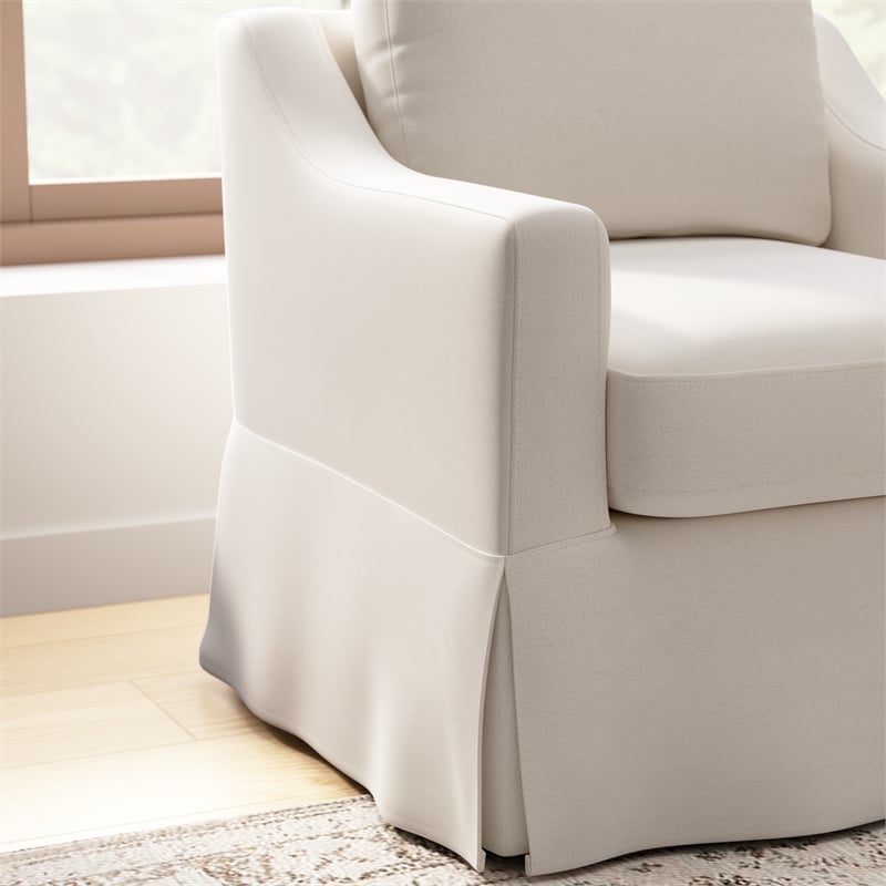 Pemberly Row Swivel Accent Chair and Storage Ottoman With Slipcovers in Ivory