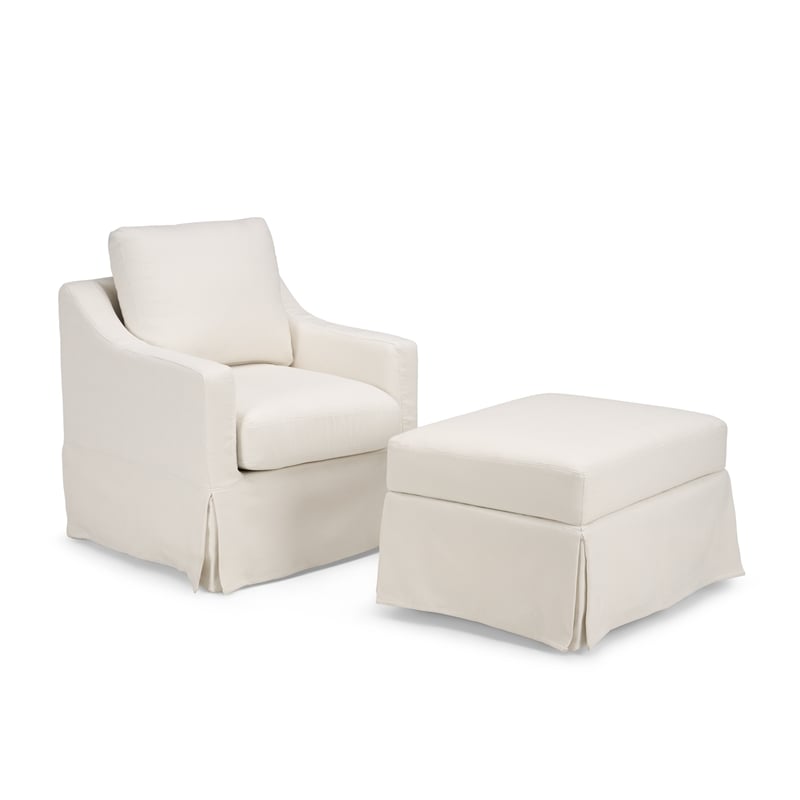 Pemberly Row Swivel Accent Chair and Storage Ottoman With Slipcovers in Ivory