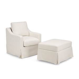Pemberly Row Swivel Accent Chair and Storage Ottoman With Slipcovers in Ivory