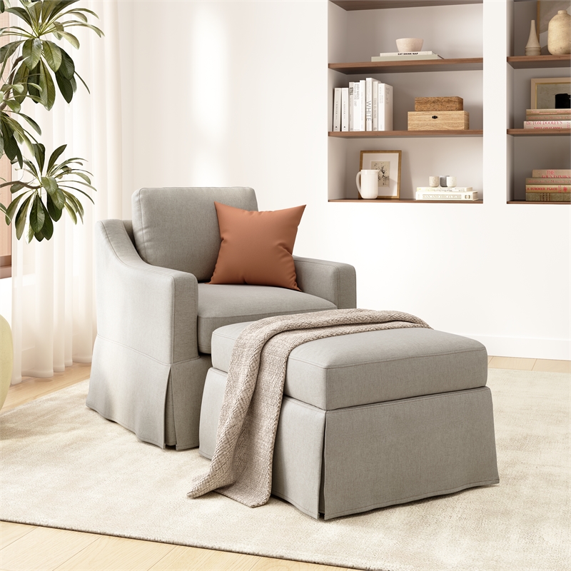 Pemberly Row Swivel Accent Chair and Storage Ottoman With Slipcovers in Sand