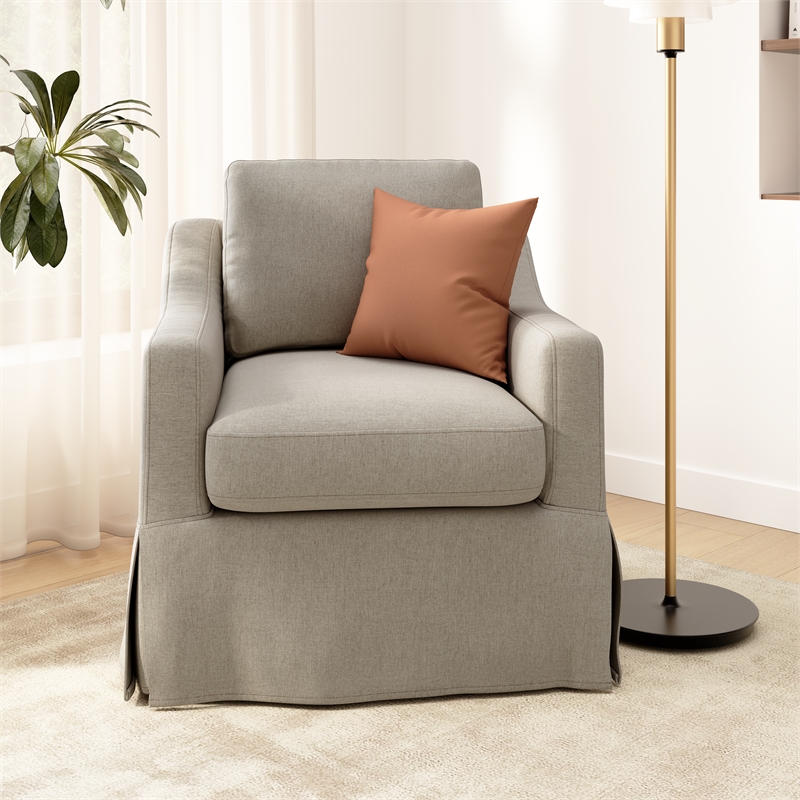 Pemberly Row 360 Degree Swivel Accent Chair With Slipcover in Sand Basketweave