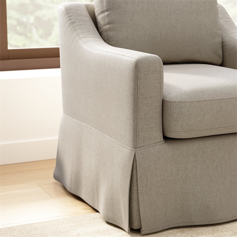 Pemberly Row 360 Degree Swivel Accent Chair With Slipcover in Sand Basketweave