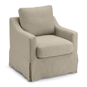 Pemberly Row 360 Degree Swivel Accent Chair With Slipcover in Sand Basketweave