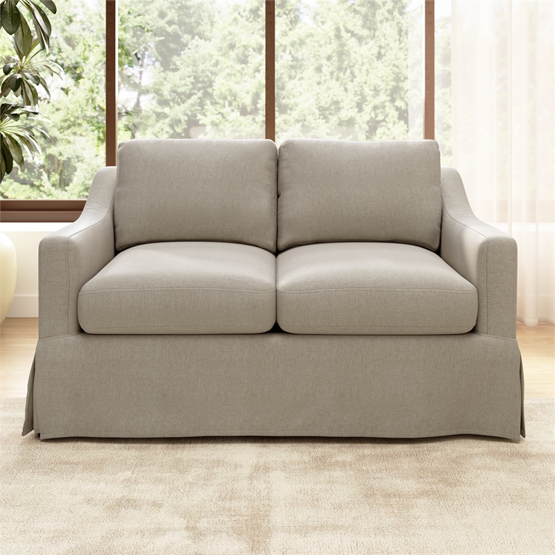 Pemberly Row 57W Loveseat With Removable Slipcover in Sand Basketweave Fabric
