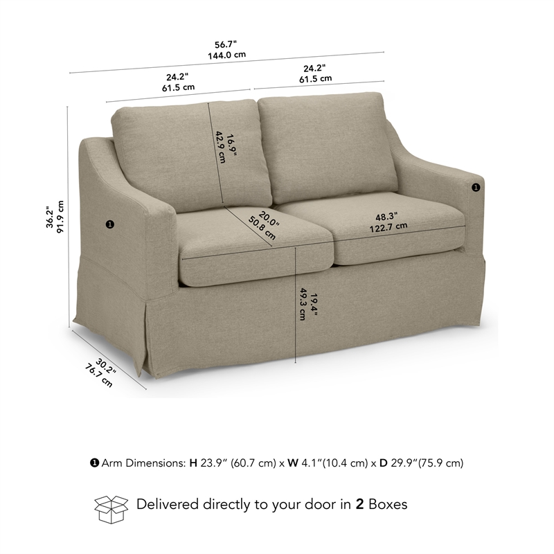 Pemberly Row 57W Loveseat With Removable Slipcover in Sand Basketweave Fabric
