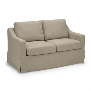 Pemberly Row 57W Loveseat With Removable Slipcover in Sand Basketweave Fabric