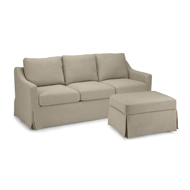 Pemberly Row 80W Sofa and Storage Ottoman With Removable Slipcovers in Sand