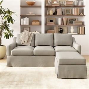 Pemberly Row 80W Sofa and Storage Ottoman With Removable Slipcovers in Sand