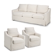 Pemberly Row 80W Sofa & 2 Swivel Accent Chairs With Removable Slipcovers - Ivory