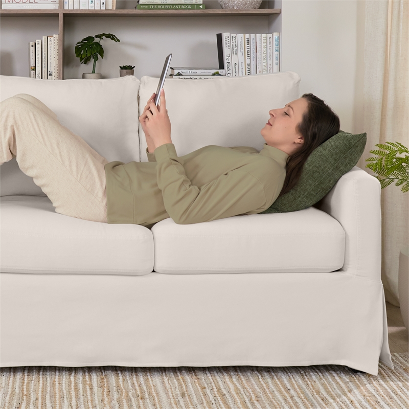 Pemberly Row 80W Sofa & 2 Swivel Accent Chairs With Removable Slipcovers - Ivory