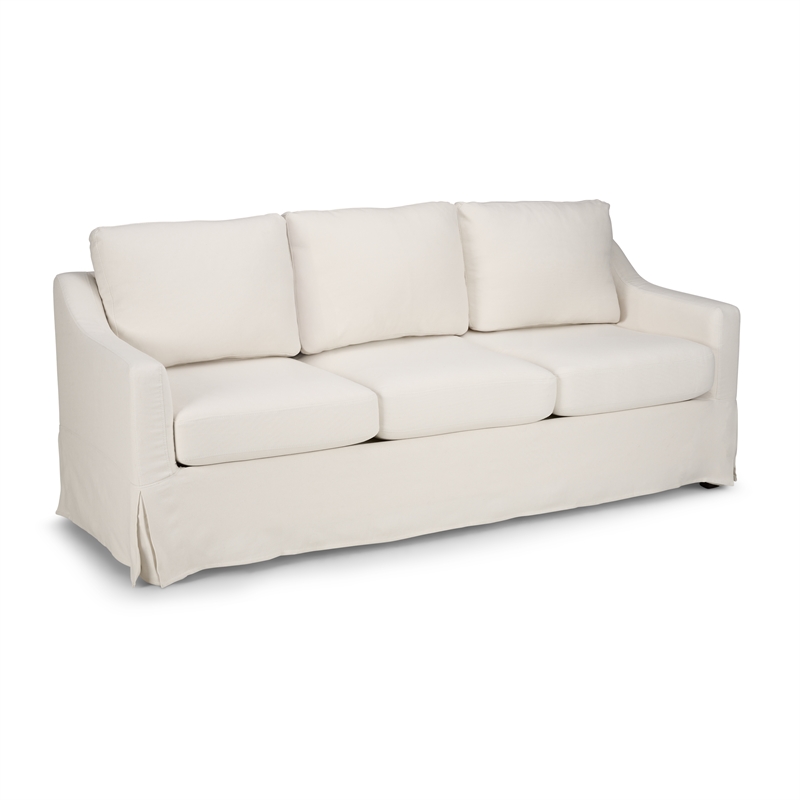Pemberly Row 80W Sofa With Removable Slipcover in Ivory Basketweave Fabric