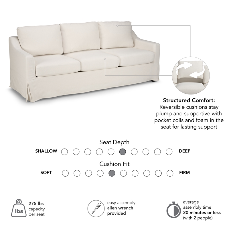 Pemberly Row 80W Sofa With Removable Slipcover in Ivory Basketweave Fabric