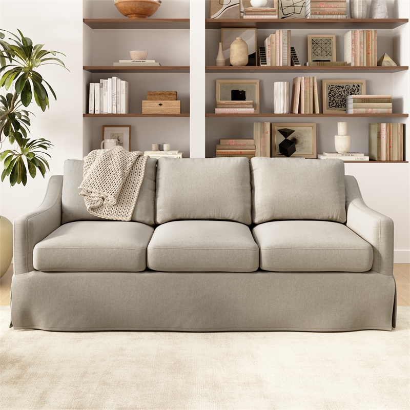 Pemberly Row 80W Sofa With Removable Slipcover in Sand Basketweave Fabric
