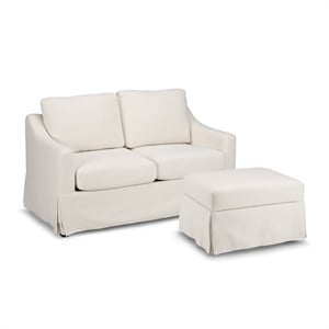 Pemberly Row 57W Loveseat & Storage Ottoman With Slipcovers in Ivory Basketweave