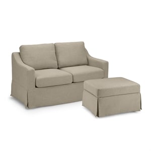 Pemberly Row 57W Loveseat & Storage Ottoman With Slipcovers in Sand Basketweave