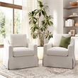 Pemberly Row Swivel Accent Chairs With Slipcovers Set of 2 in Ivory Basketweave