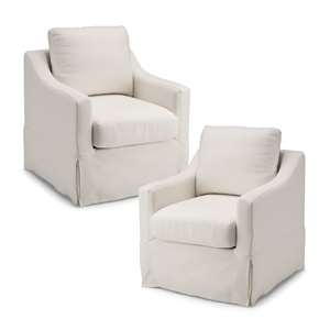 Pemberly Row Swivel Accent Chairs With Slipcovers Set of 2 in Ivory Basketweave