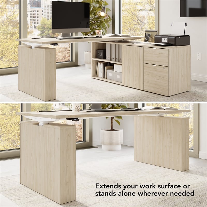 Pemberly Row 30W Office Storage Cabinet With Lockable Drawers in Natural Elm