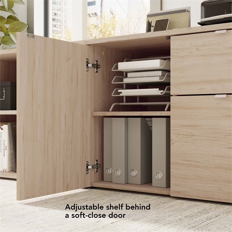 Pemberly Row 30W Office Storage Cabinet With Lockable Drawers in Natural Elm