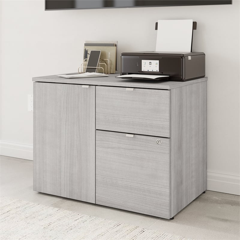 Pemberly Row 30W Office Storage Cabinet With Lockable Drawers in Platinum Gray